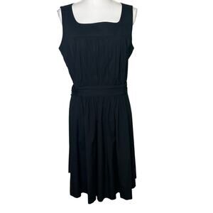 Brooks Brothers women's black square neck fit &  flare tie belt cotton dress 14